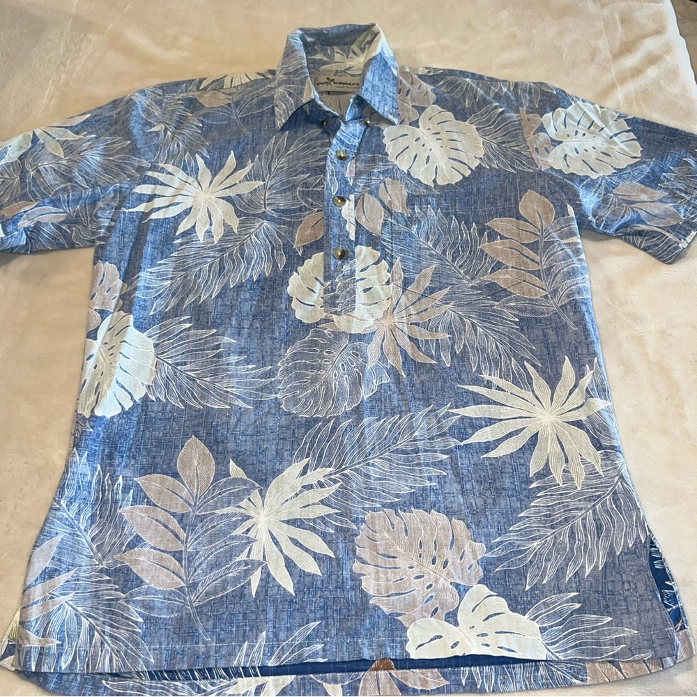 Two Paddles Hawaiian Shirt Men sz Small blue tropical luau beach made in Hawaii